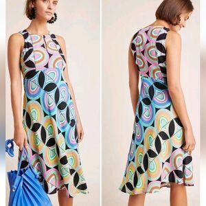 Anthropologie Kenzie Asymmetrical Midi Dress Retro Mod Geometric print Size 16